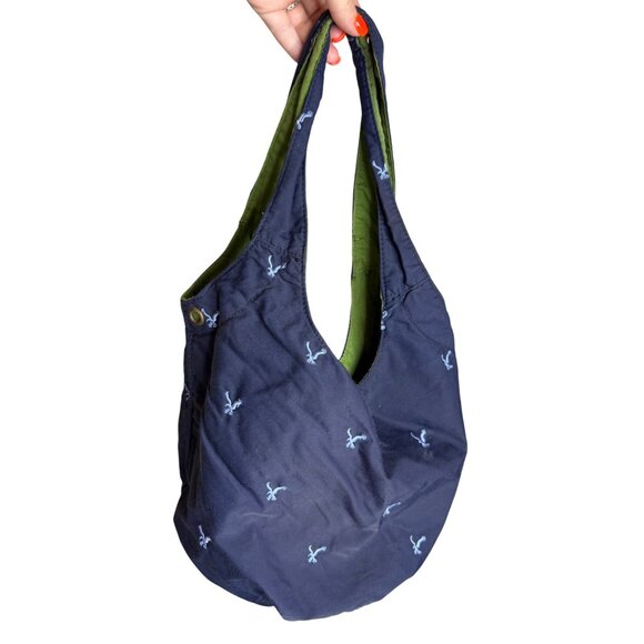 Y2K American Eagle Outfitters  Navy & Green Cotton Hobo Tote Bag - Picture 1 of 7